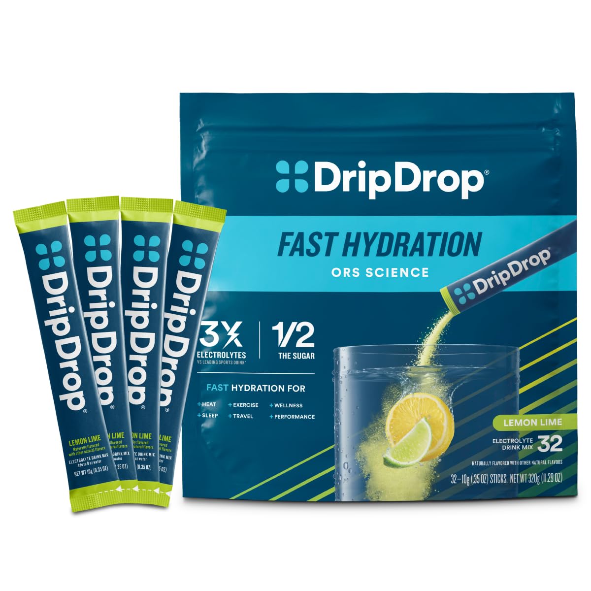 DripDrop Hydration Packets - Single Serve Electrolytes Powder Drink Mix