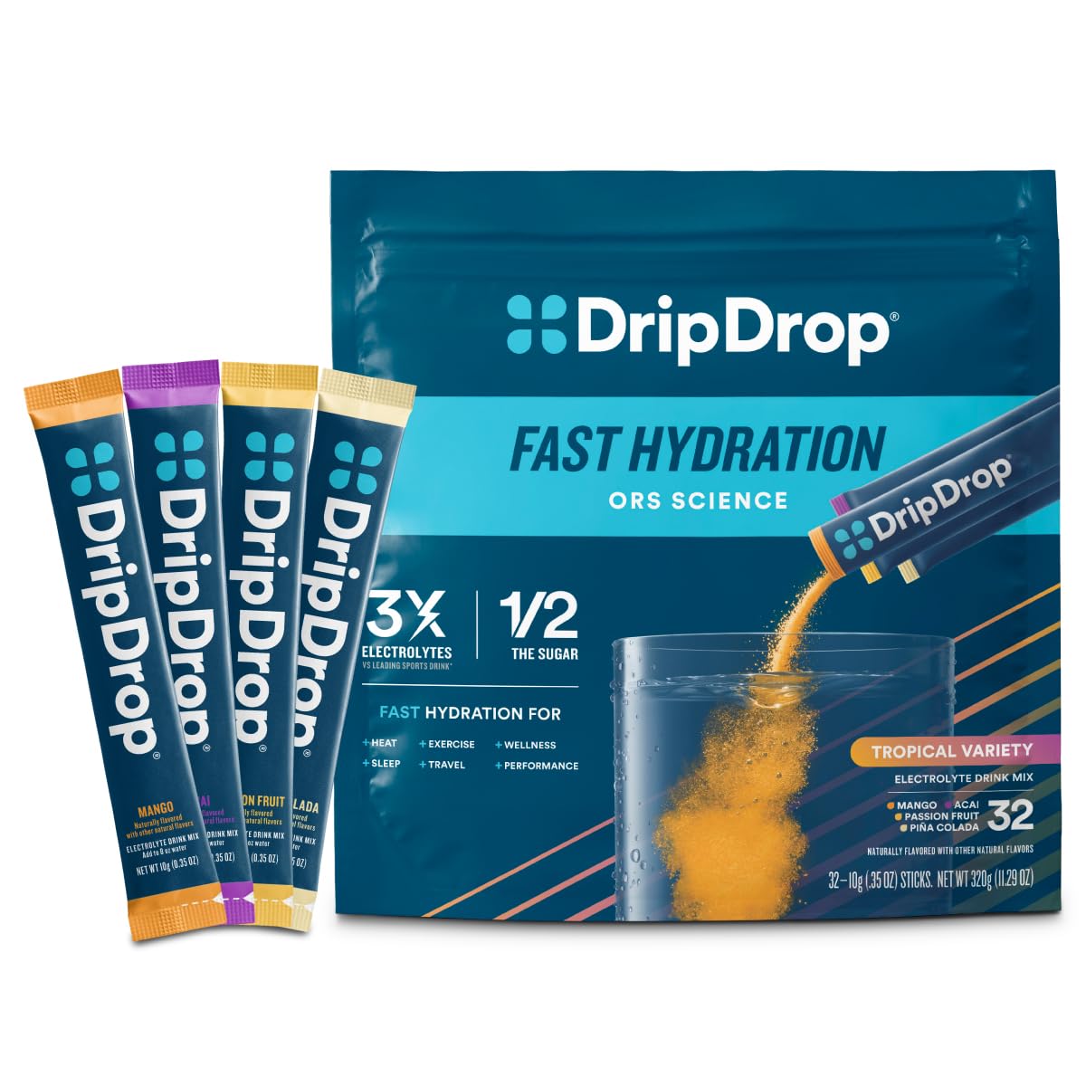 DripDrop Single-Serve Electrolyte Hydration Powder Mix