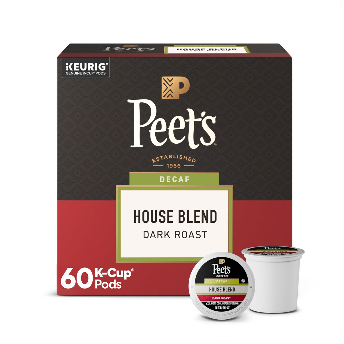Peet's Coffee, Dark Roast Decaffeinated Coffee K-Cup Pods for Keurig Brewers