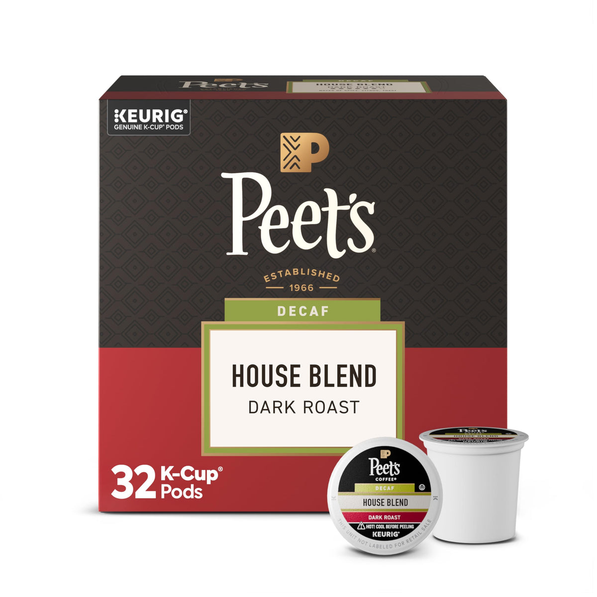 Peet's Coffee, Dark Roast Decaffeinated Coffee K-Cup Pods for Keurig Brewers