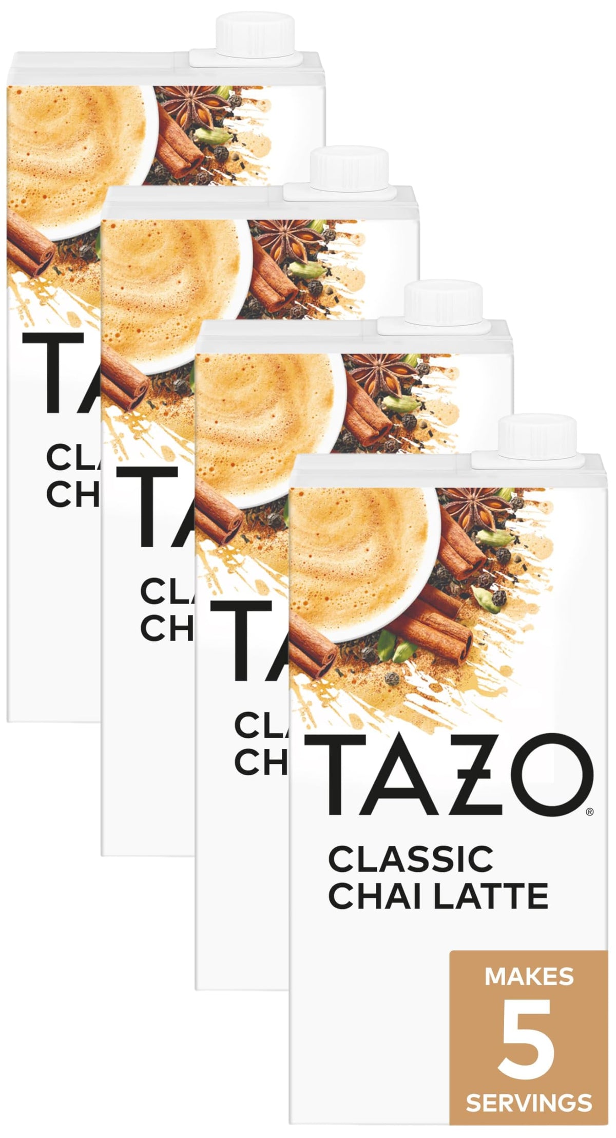 TAZO Classic Chai Latte, Black Tea Concentrate, Easy-to-Serve Caffeinated Chai Tea for Everyday Lattes, Mocktails and Hot or Iced, 32 oz Carton