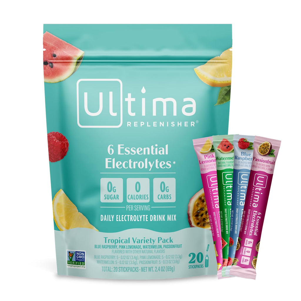 Ultima Replenisher Daily Electrolyte Powder – Watermelon, 20 Stickpacks – Zero Sugar Hydration Packets with 6 Electrolytes and Minerals – Sugar Free, Plant Based & Keto Friendly Drink Mix