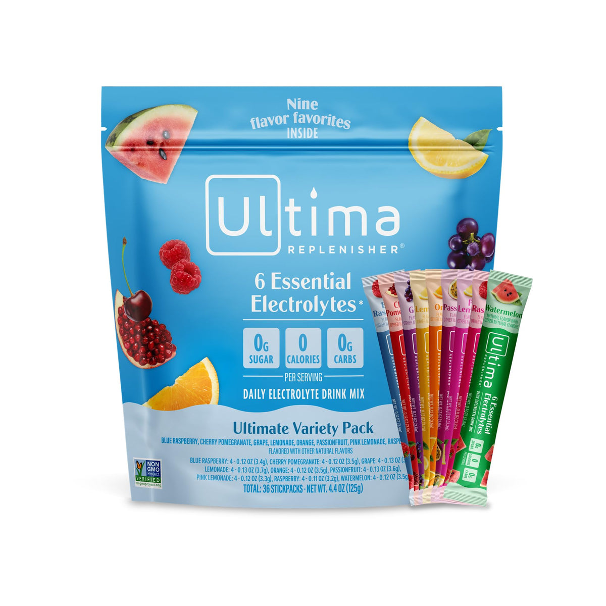 Ultima Replenisher Daily Electrolyte Powder – Watermelon, 20 Stickpacks – Zero Sugar Hydration Packets with 6 Electrolytes and Minerals – Sugar Free, Plant Based & Keto Friendly Drink Mix