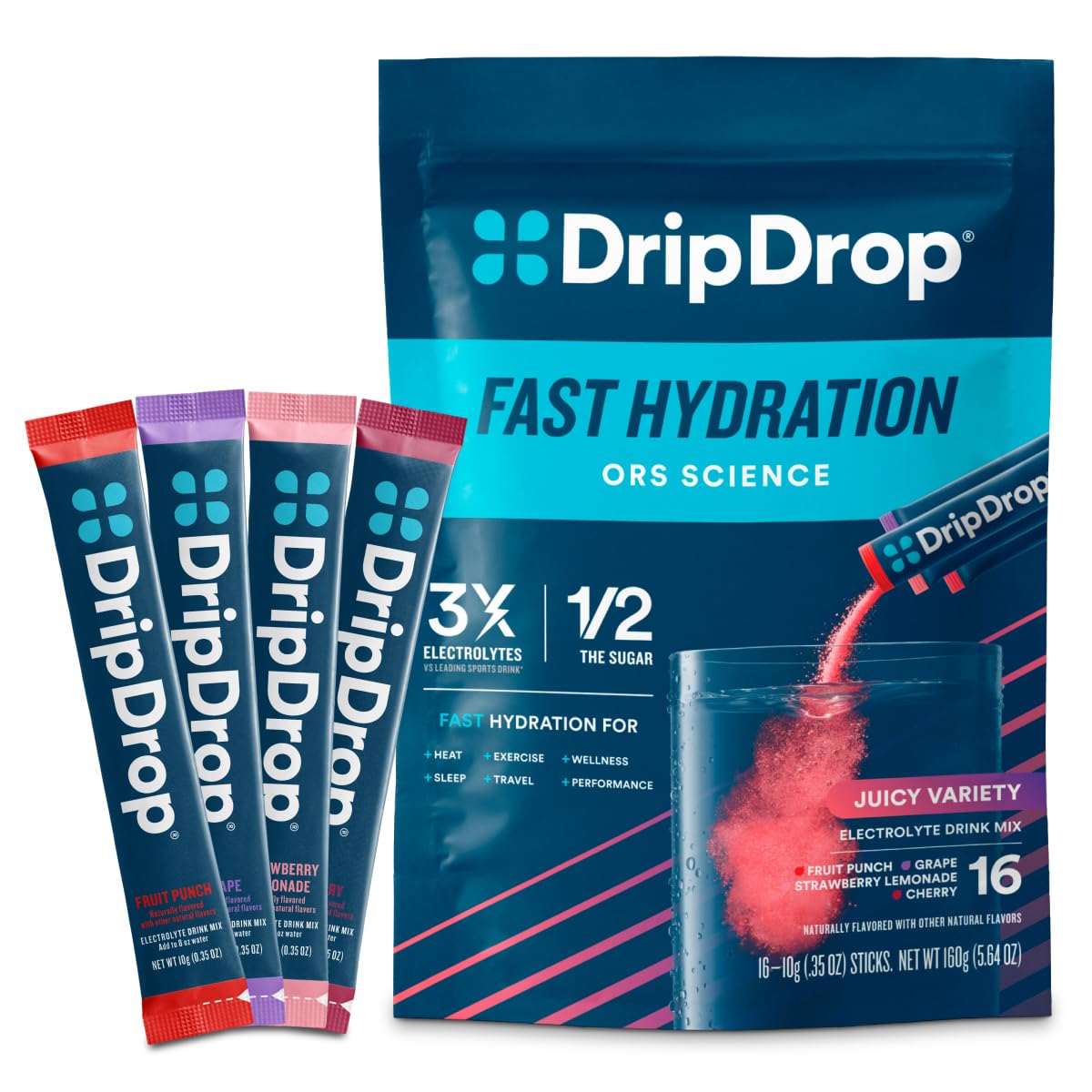 DripDrop Single-Serve Electrolyte Hydration Powder Mix