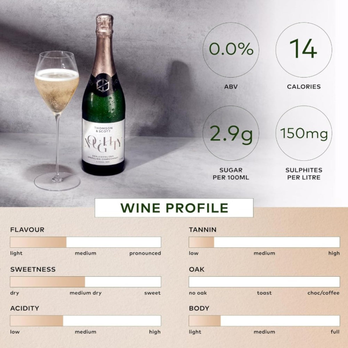 Thomson & Scott Noughty, Alcohol Free, Organic Sparkling Chardonnay, Non Alcoholic Sparkling White Wine, Low-Sugar, Halal Certified, Vegan, 750ml