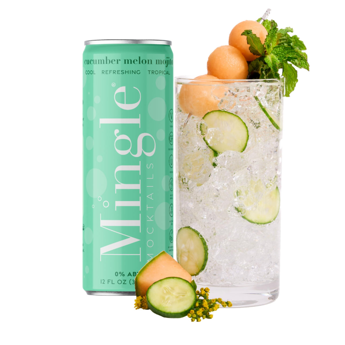 Mingle Mocktails Flavors, Non Alcoholic Drinks, Alcohol Alternative Pre-Mixed Drinks with Real Juice, Canned Mocktails or Cocktail Drink Mixer, Gluten Free, Vegan, 12 fl oz Cans