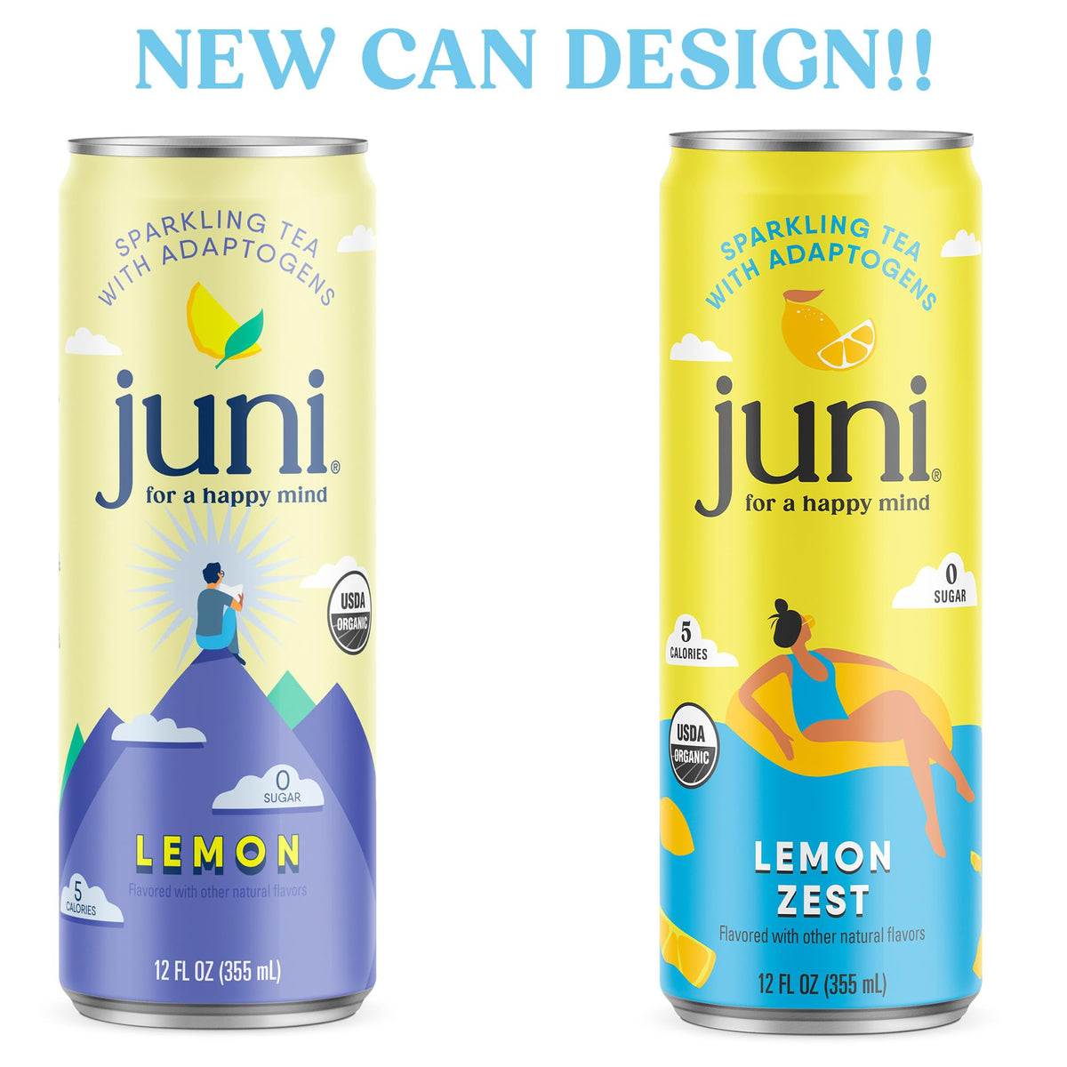 Juni Sparkling Adaptogen Drink, Mood and Focus, 12 pack | Ashwagandha, Lion’s Mane & Reishi Mushrooms, Green Tea, Zero Sugar, Organic Non Alcoholic Drinks