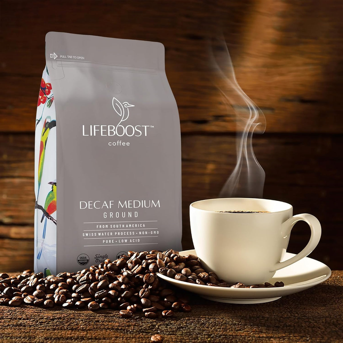 Lifeboost Decaf Ground Coffee, Swiss Water Process Low Acid Organic, 12oz