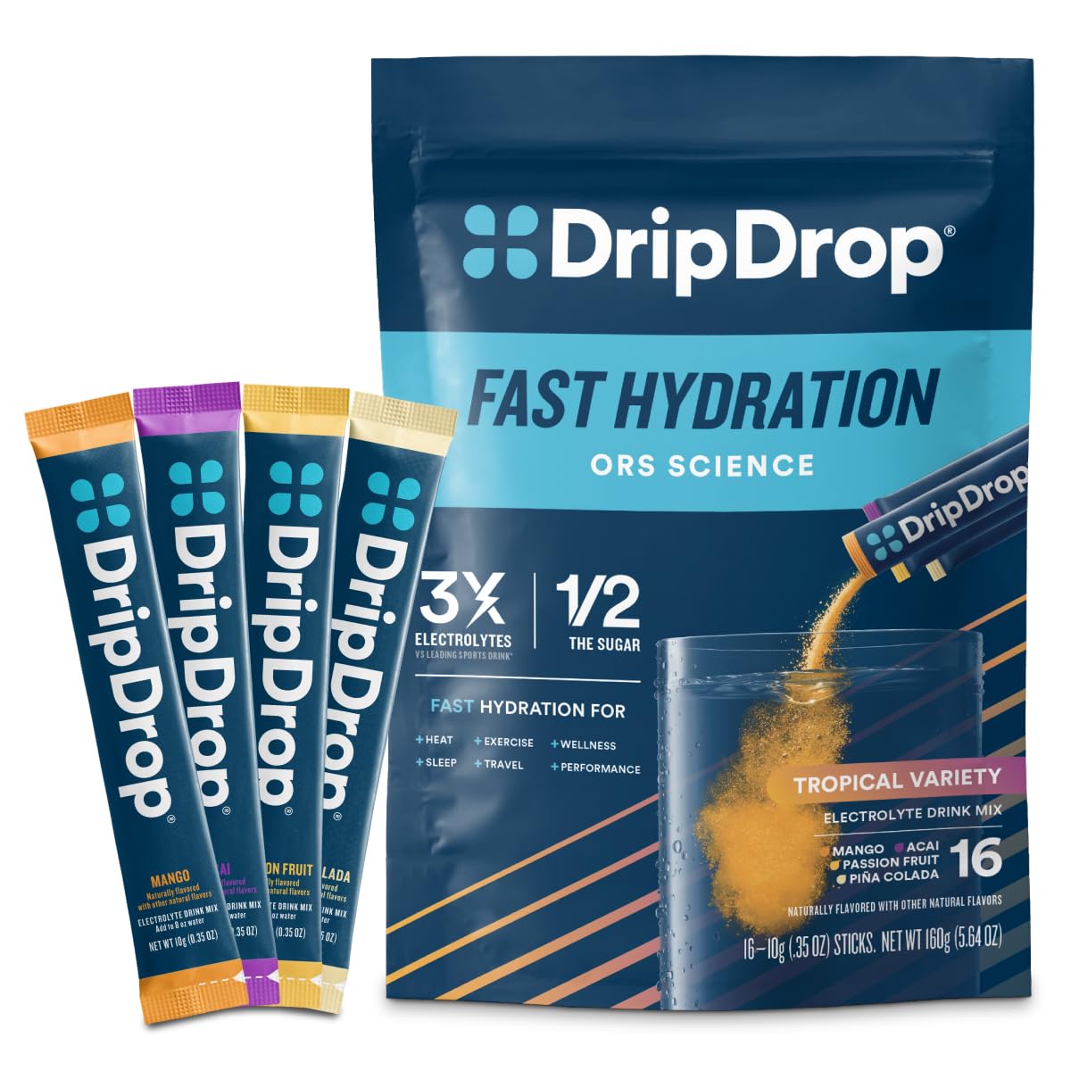 DripDrop Single-Serve Electrolyte Hydration Powder Mix