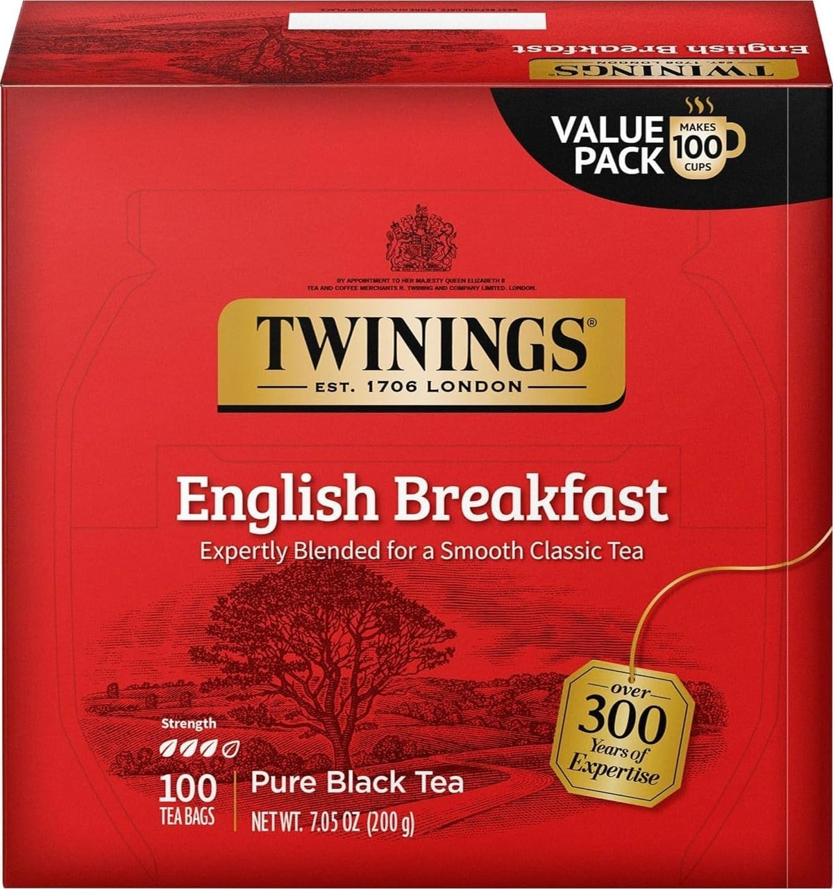 Twinings English Breakfast Black Tea Individually Wrapped Bags, 20 Count (Pack of 1), Flavourful, Robust, Caffeinated, Enjoy Hot or Iced, 20 Teabags