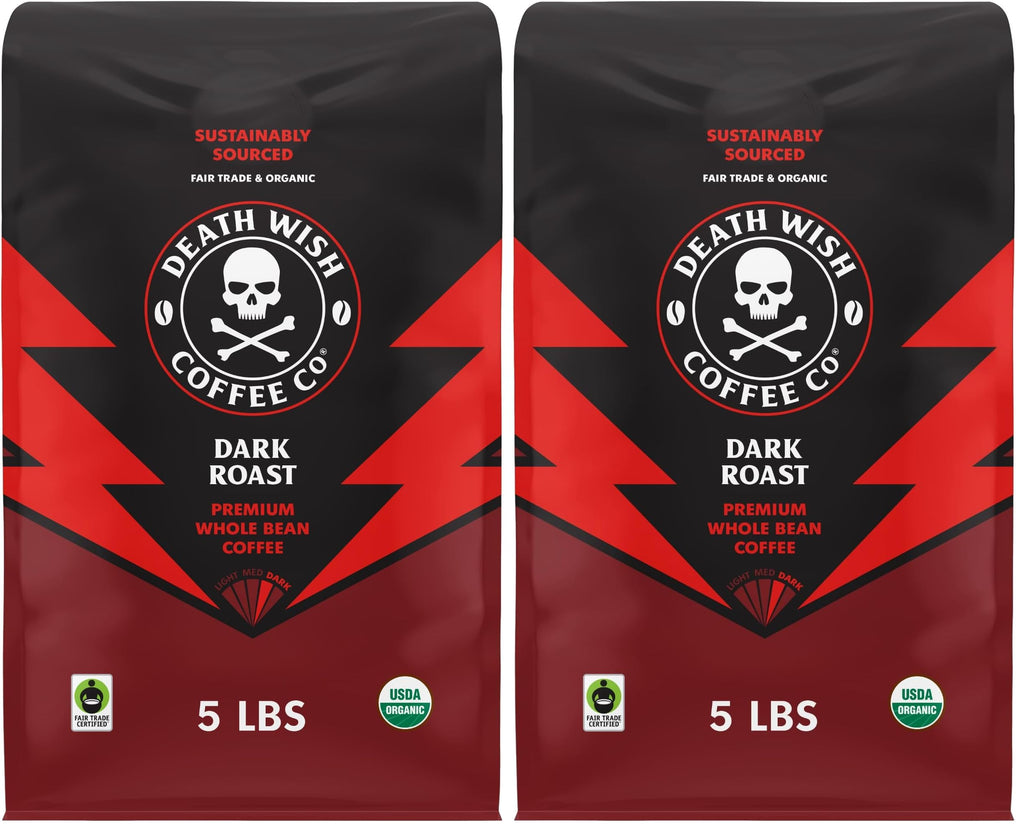 Death Wish Coffee Valhalla Java Whole Beans - Bold & Intense Blend of Arabica Robusta Beans - USDA Organic Ground Coffee - Extreme Caffeine Morning Boost