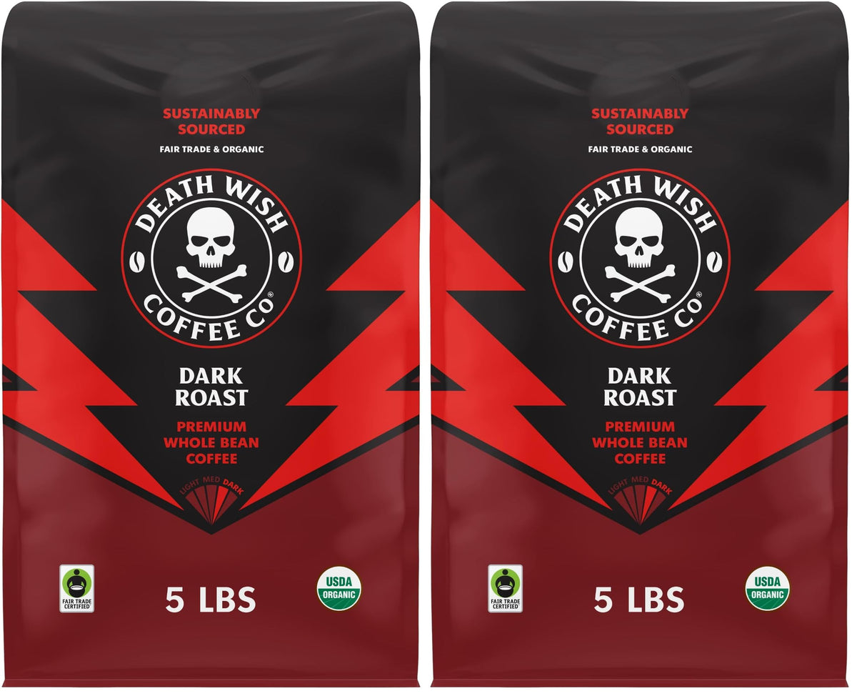 Death Wish Coffee Valhalla Java Whole Beans - Bold & Intense Blend of Arabica Robusta Beans - USDA Organic Ground Coffee - Extreme Caffeine Morning Boost
