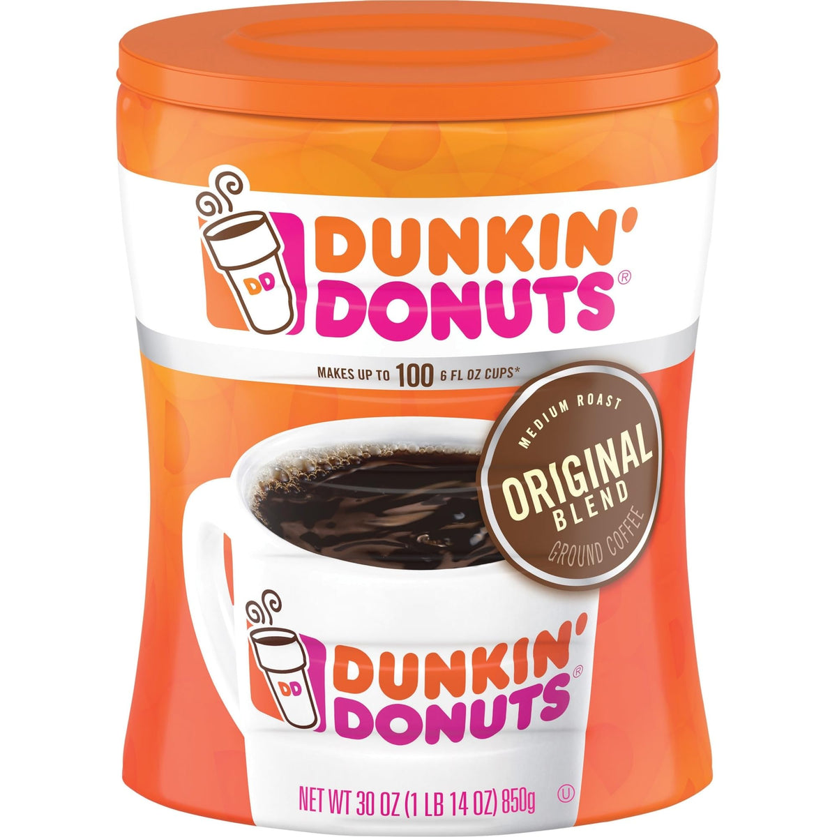 Dunkin' Original Blend Ground Coffee, Medium Roast, 30-Ounce Canister (Pack of 4)