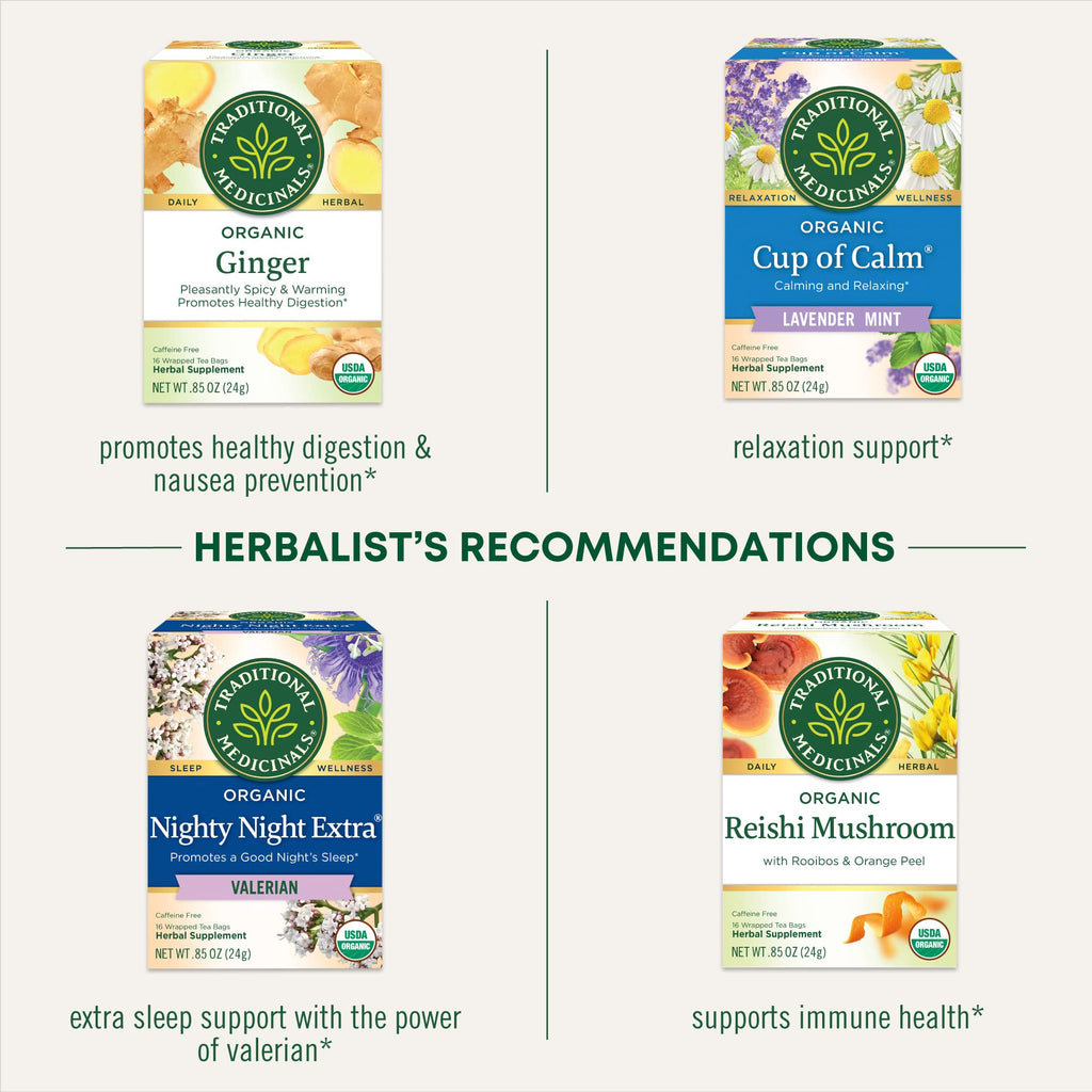 Traditional Medicinals Organic Calming & Stress Support Tea Collection, 16-32 Tea Bags