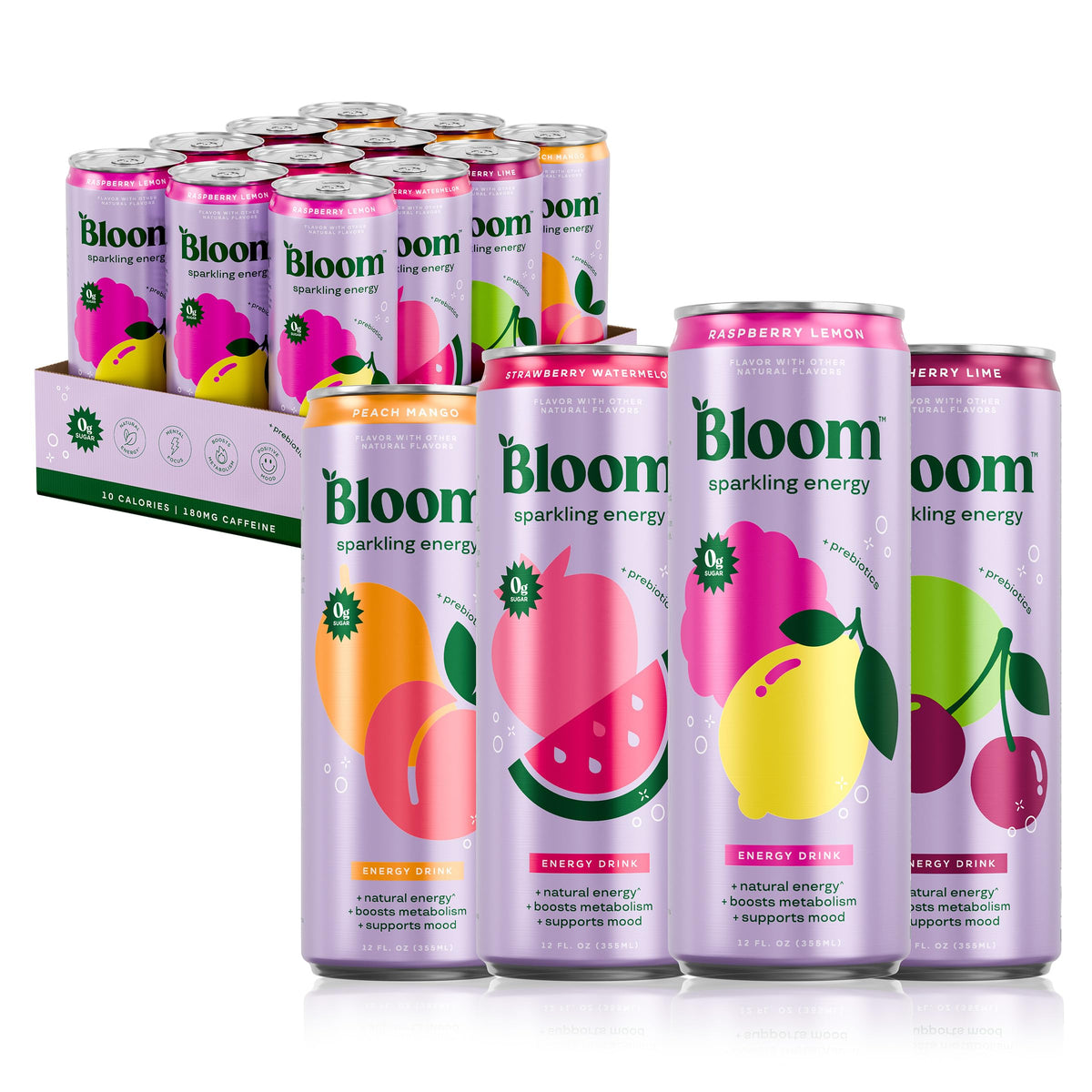 Bloom Nutrition Zero Sugar Sparkling Energy Drink 180mg