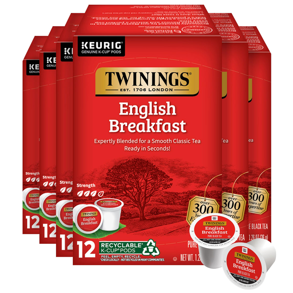 Twinings English Breakfast Black Tea K-Cups for Keurig, 12 CT Box (6 Pack)