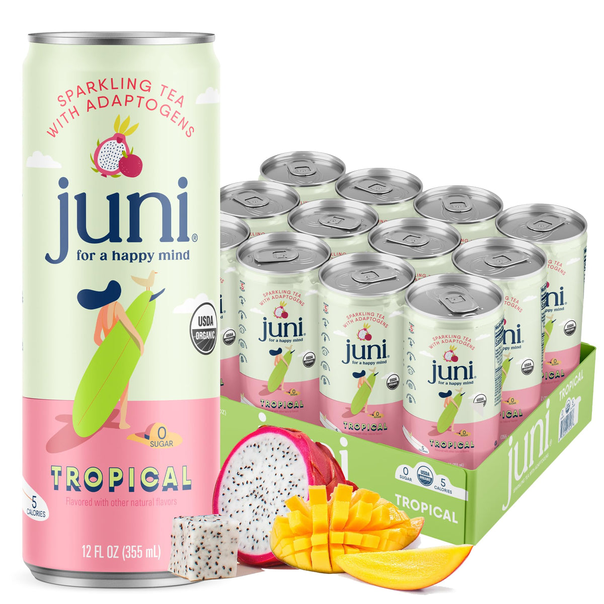 Juni Sparkling Adaptogen Drink for Mood & Focus, 12-Pack