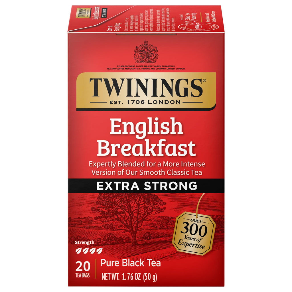 Twinings English Breakfast Black Tea Individually Wrapped Bags, 20 Count (Pack of 1), Flavourful, Robust, Caffeinated, Enjoy Hot or Iced, 20 Teabags