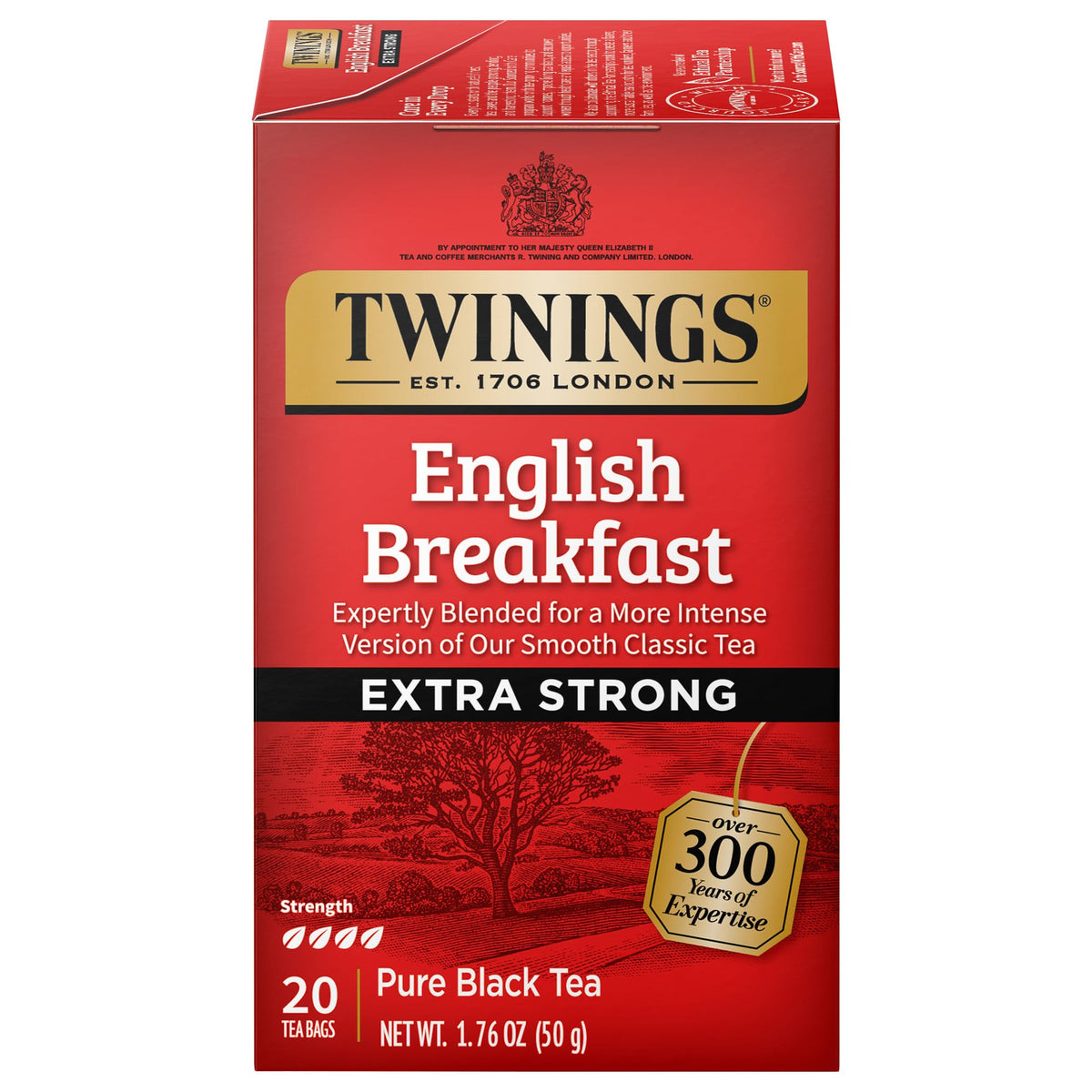 Twinings English Breakfast Black Tea Individually Wrapped Bags, 20 Count (Pack of 1), Flavourful, Robust, Caffeinated, Enjoy Hot or Iced, 20 Teabags