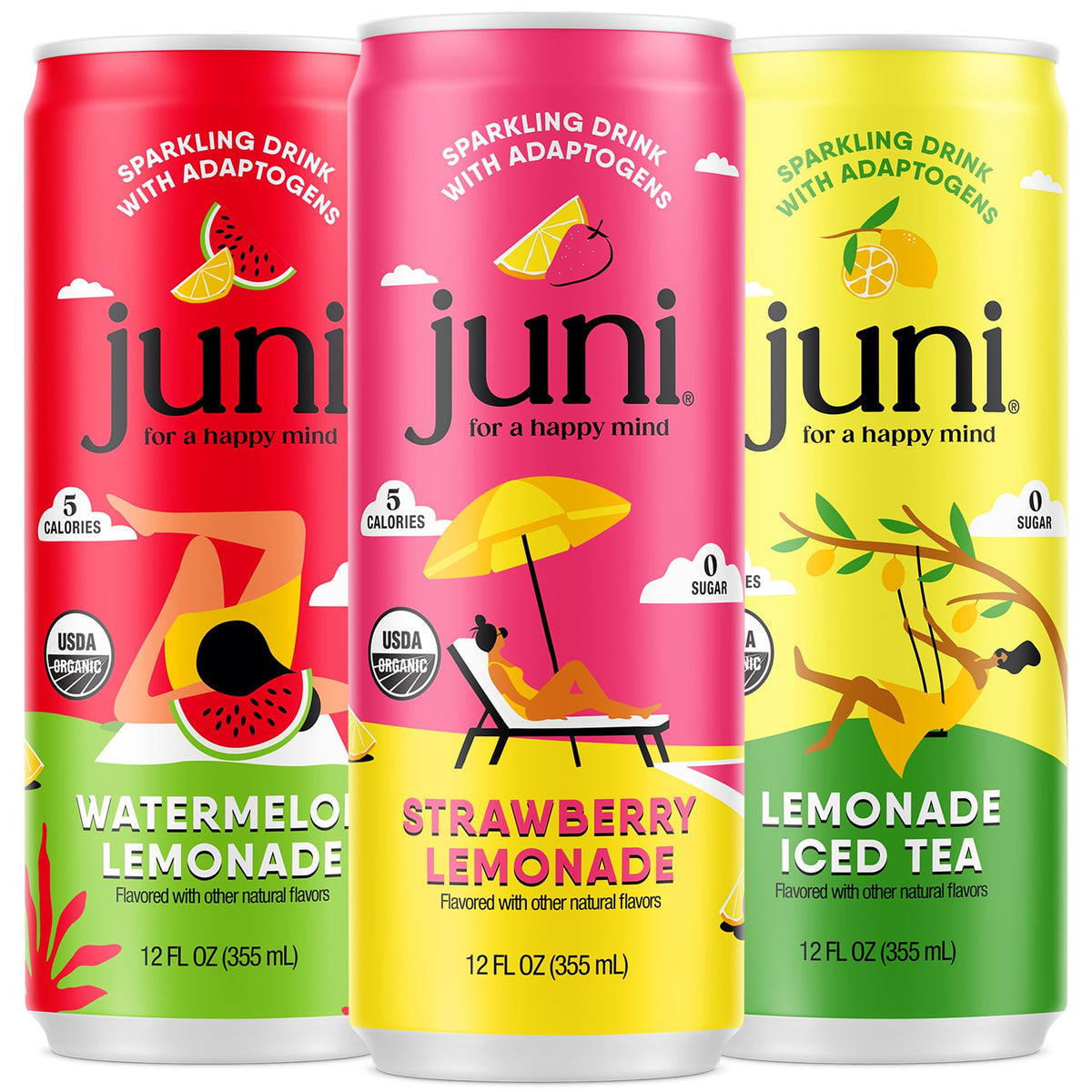 Juni Sparkling Adaptogen Drink for Mood & Focus, 12-Pack