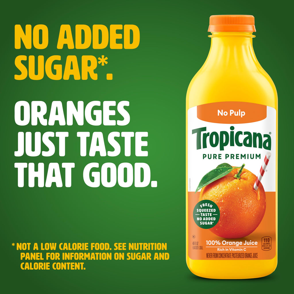 Tropicana Pure Premium 100% Orange Juice Original, No Pulp, No Sugar Added, 46 fl oz