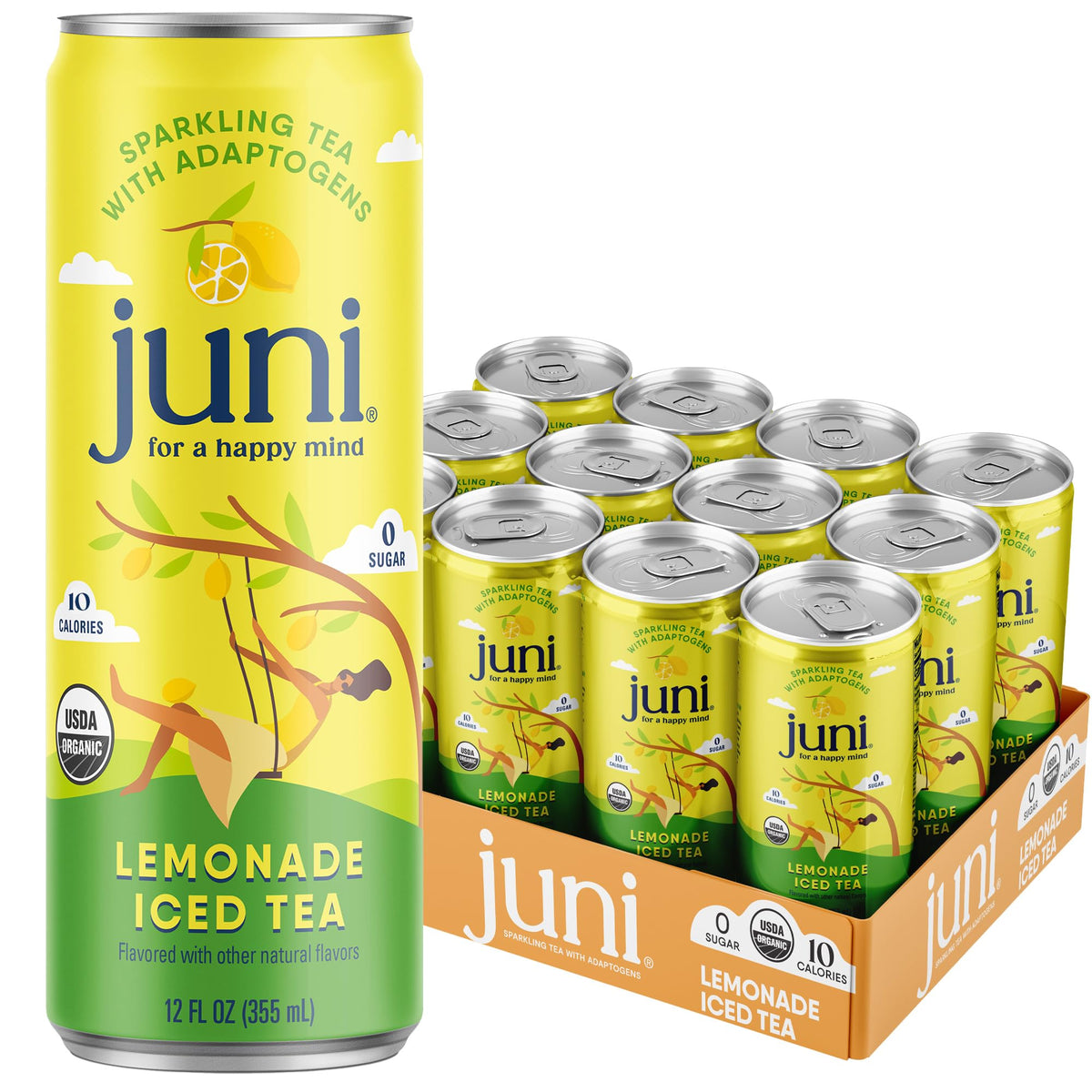 Juni Sparkling Adaptogen Drink for Mood & Focus, 12-Pack