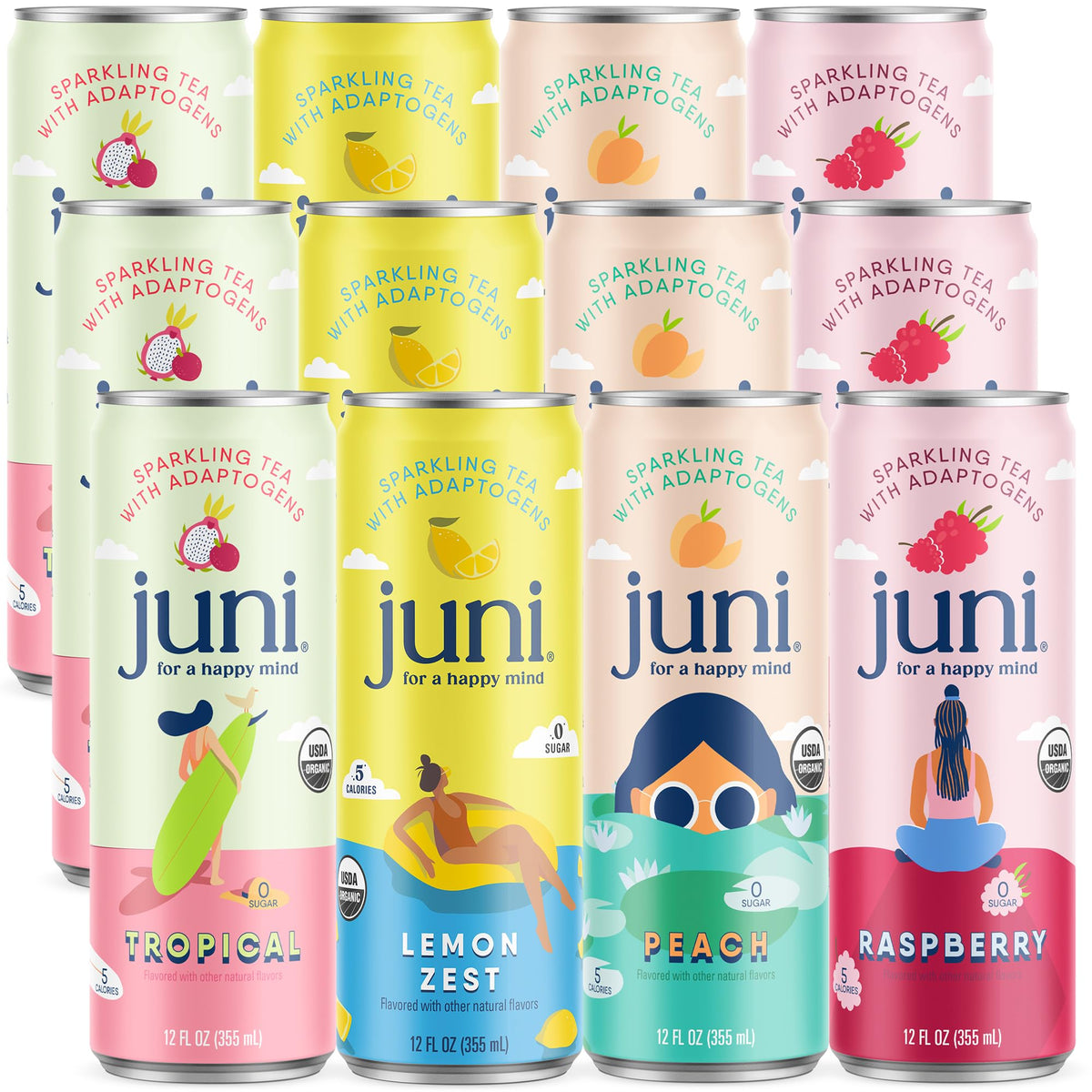 Juni Sparkling Adaptogen Drink for Mood & Focus, 12-Pack