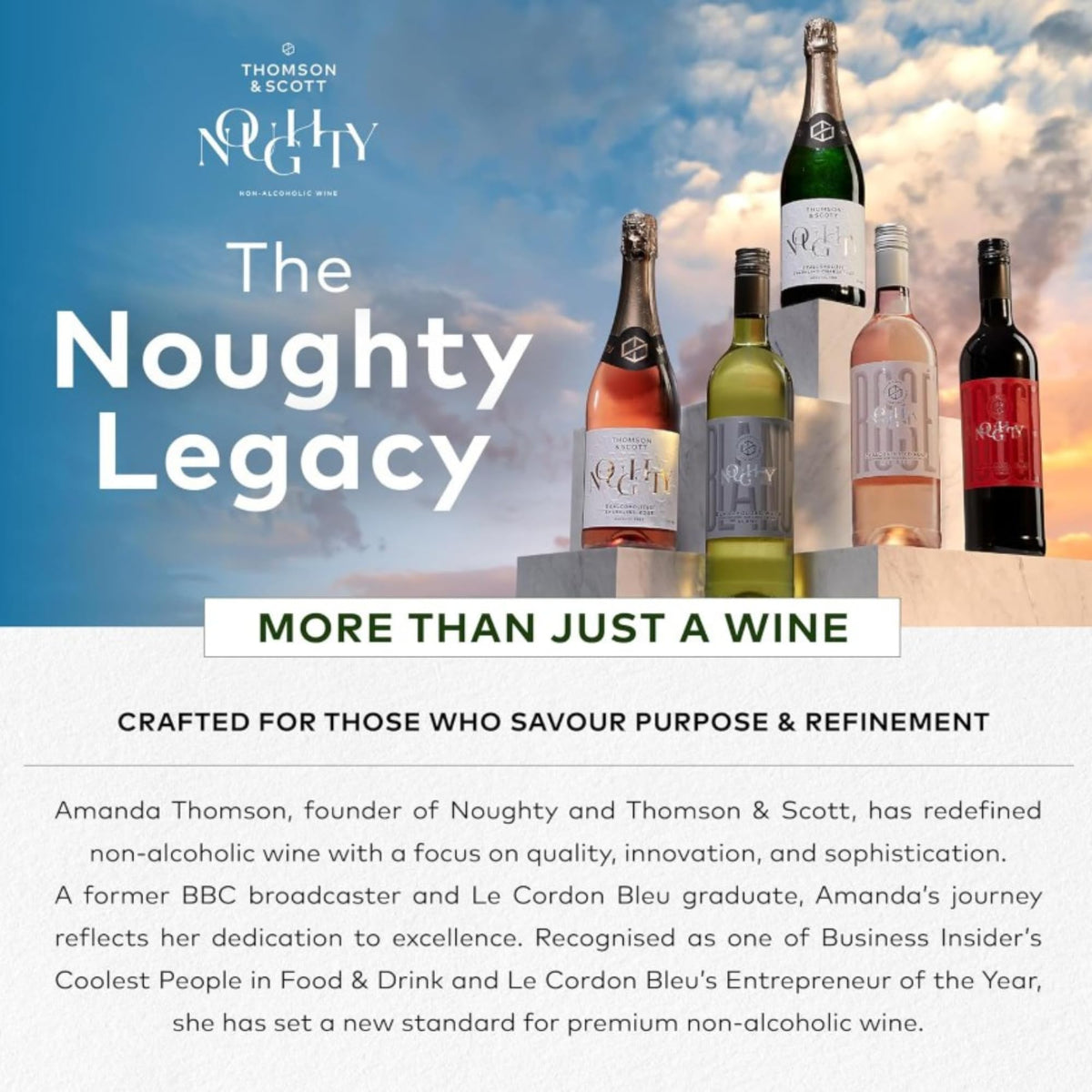 Thomson & Scott Noughty, Alcohol Free, Organic Sparkling Chardonnay, Non Alcoholic Sparkling White Wine, Low-Sugar, Halal Certified, Vegan, 750ml