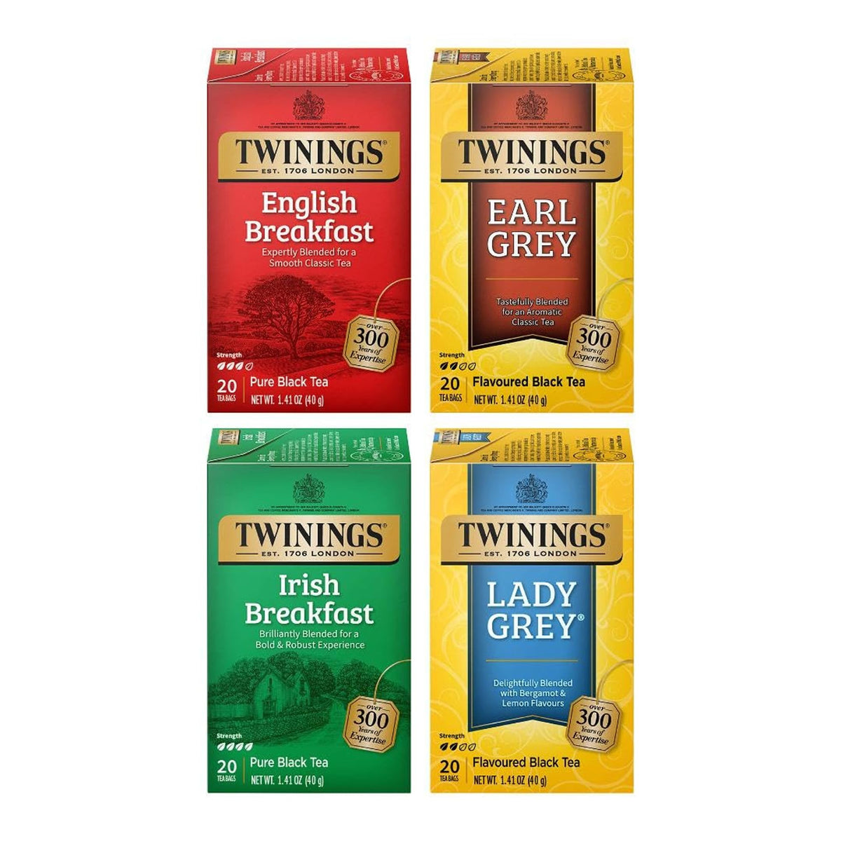 Twinings English Breakfast Black Tea Individually Wrapped Bags, 20 Count (Pack of 1), Flavourful, Robust, Caffeinated, Enjoy Hot or Iced, 20 Teabags