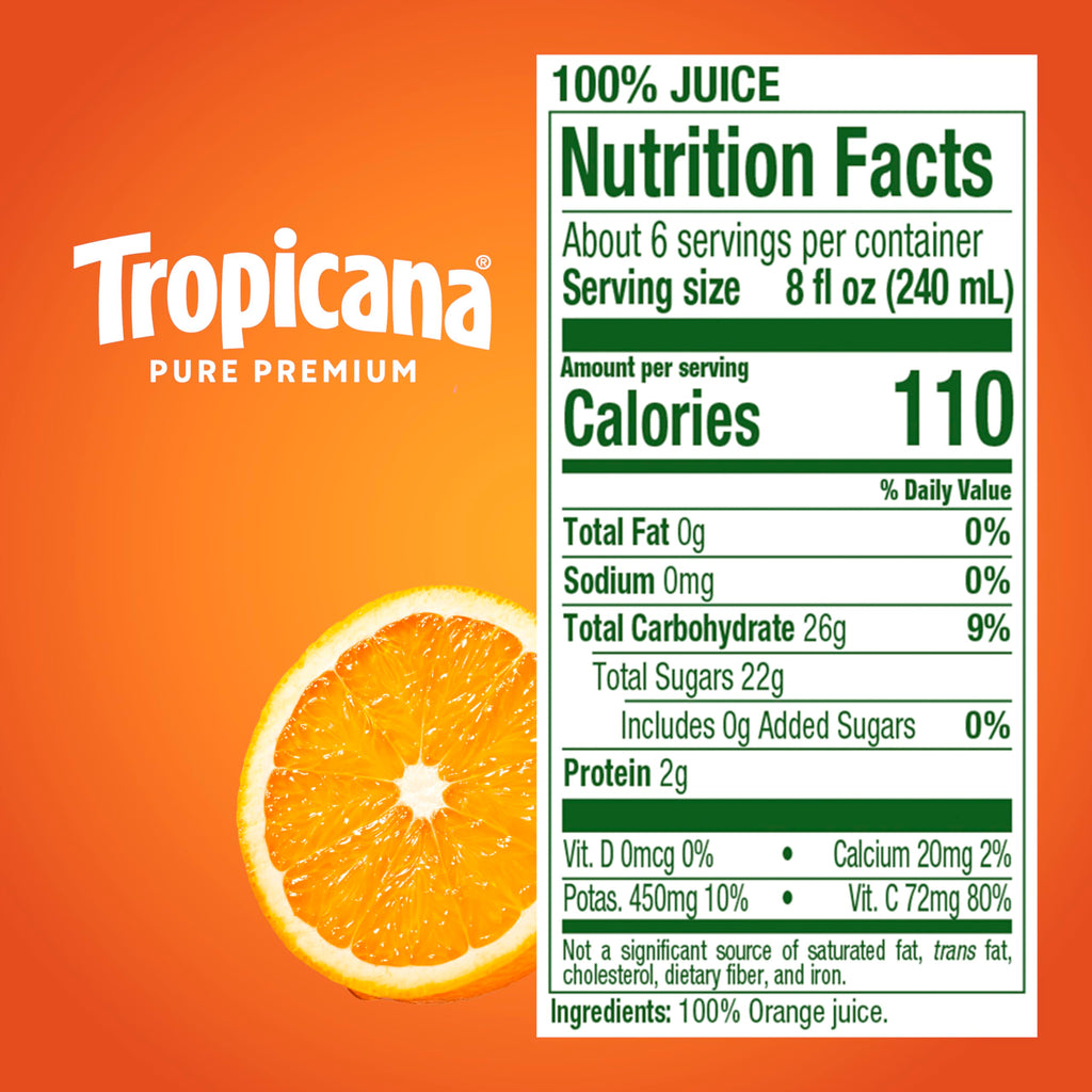 Tropicana Pure Premium 100% Orange Juice Original, No Pulp, No Sugar Added, 46 fl oz