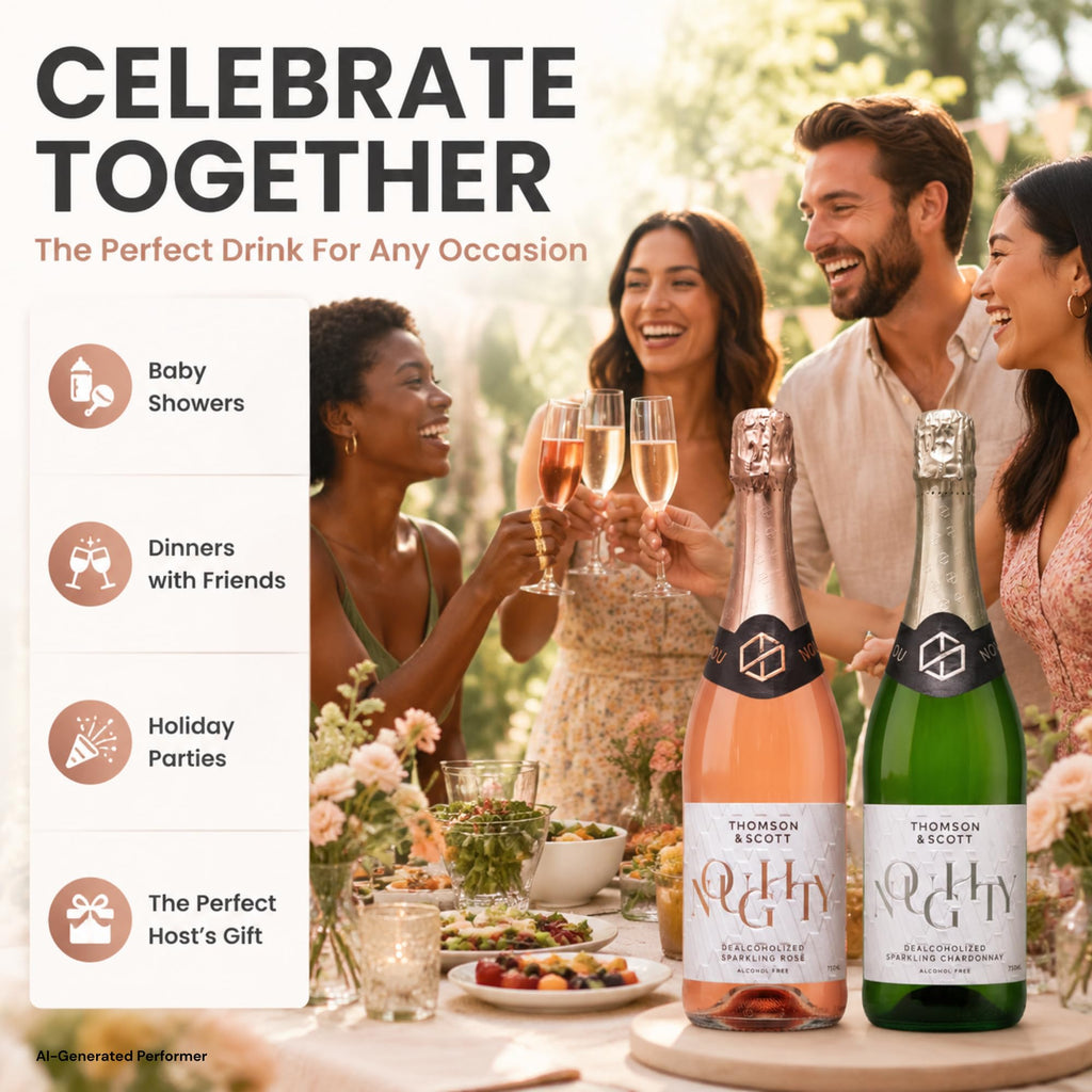 Thomson & Scott Noughty, Alcohol Free, Organic Sparkling Chardonnay, Non Alcoholic Sparkling White Wine, Low-Sugar, Halal Certified, Vegan, 750ml