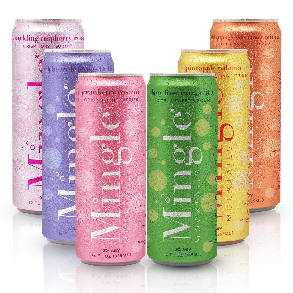 Mingle Mocktails Flavors, Non Alcoholic Drinks, Alcohol Alternative Pre-Mixed Drinks with Real Juice, Canned Mocktails or Cocktail Drink Mixer, Gluten Free, Vegan, 12 fl oz Cans