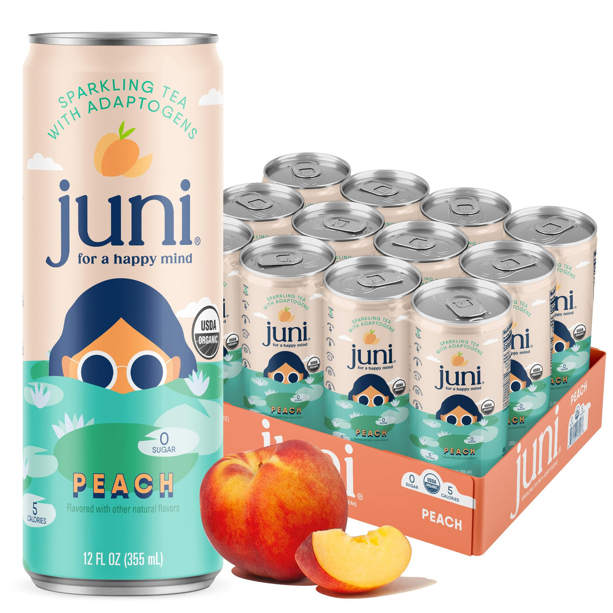 Juni Sparkling Adaptogen Drink for Mood & Focus, 12-Pack