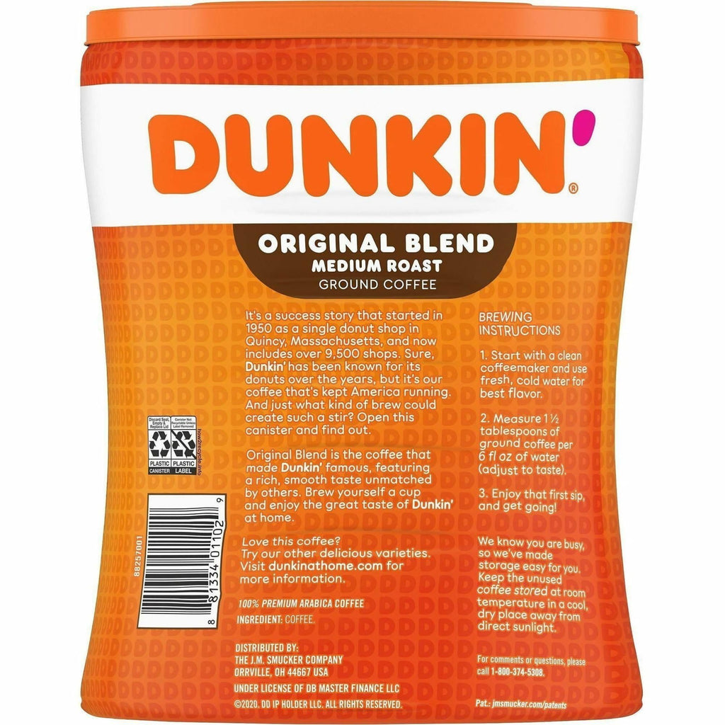 Dunkin' Original Blend Ground Coffee, Medium Roast, 30-Ounce Canister (Pack of 4)