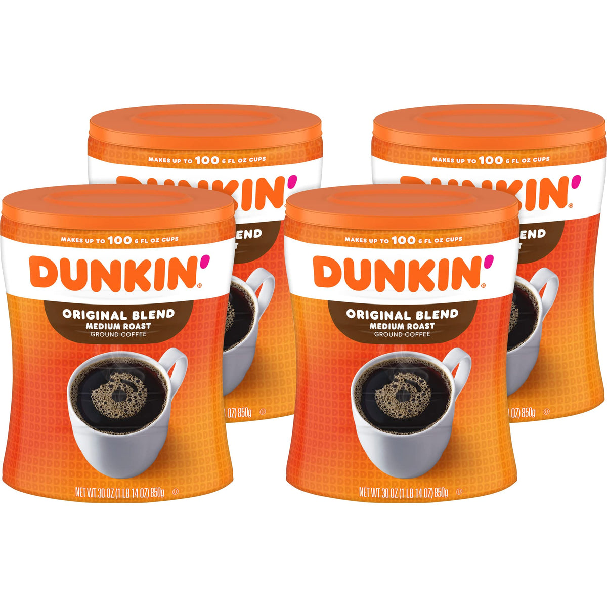 Dunkin' Original Blend Ground Coffee, Medium Roast, 30-Ounce Canister (Pack of 4)