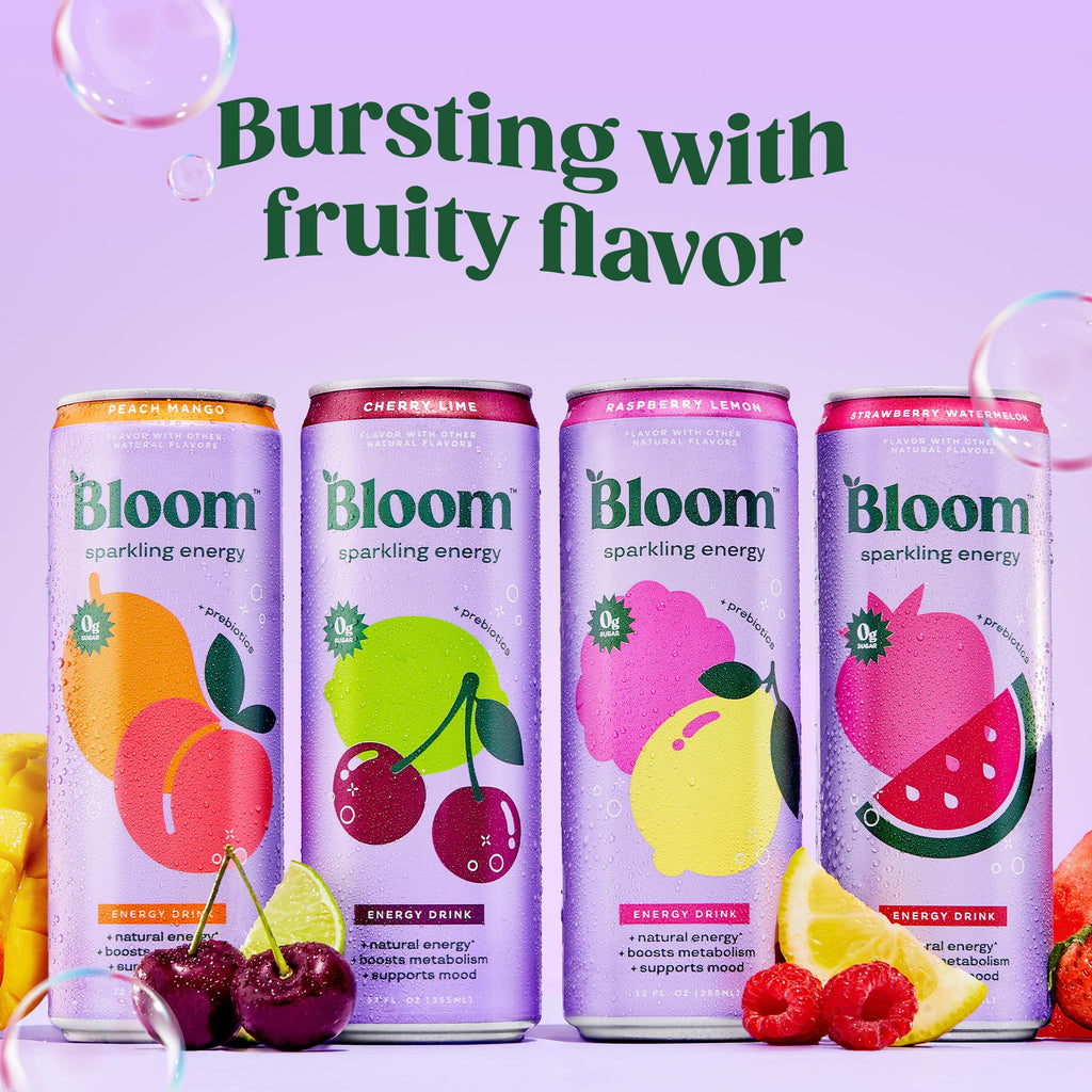 Bloom Nutrition Sparkling Energy Drink - Natural Caffeine, Zero Sugar, 180mg Caffeine - Antioxidant-Rich with Green Coffee Bean, Green Tea Extract, Prebiotics